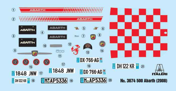 Model Kit auto 3674 - 500 Abarth (2008) (1:24)