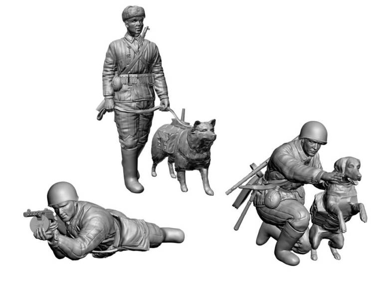 Model Kit figurky 3611 - Soviet Tank Hunters with dogs (1:35)