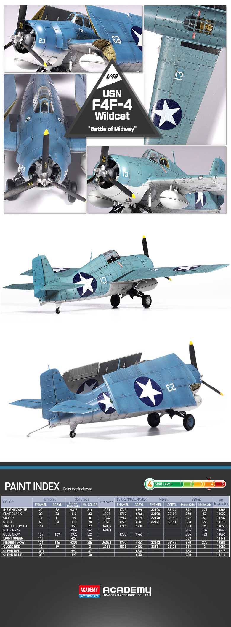 Model Kit letadlo 12355 - USN F4F-4 Wildcat "Battle of Midway" (1:48)