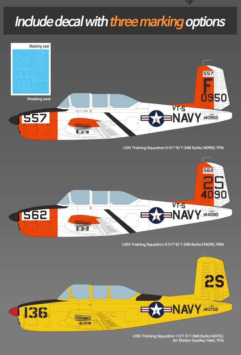 Model Kit letadlo 12361 - USN T-34B Mentor "VT-5 Training Air Wing" (1:48)