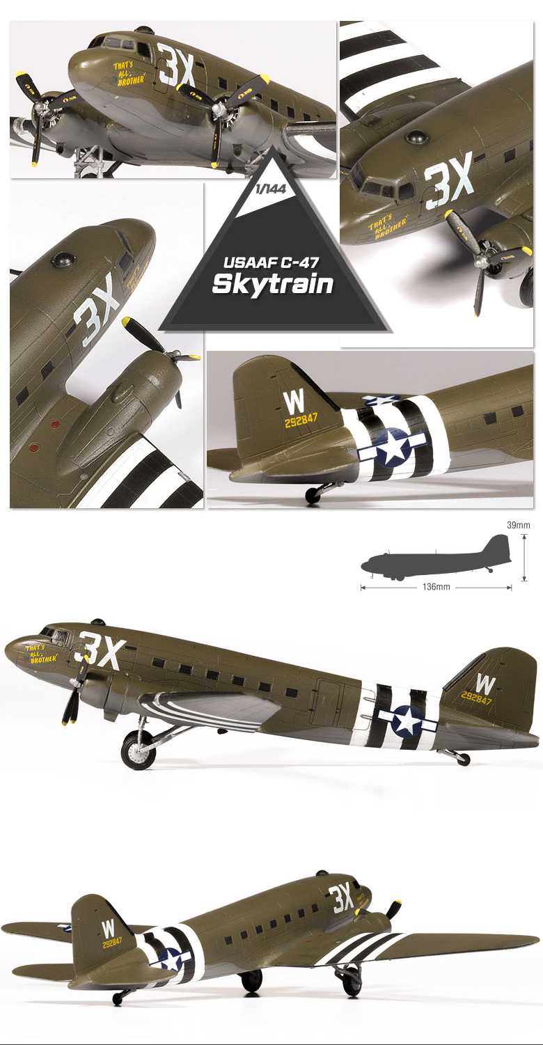 Model Kit letadlo 12633 - USAAF C-47 Skytrain (1:144)