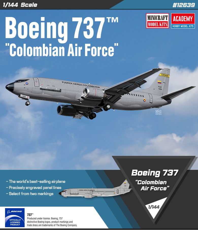 Model Kit letadlo 12639 - Boeing 737 "Colombian Air Force"  (1:144)