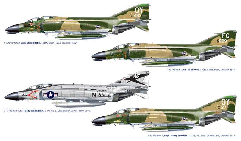 Model Kit letadlo 1373 - F-4 C/D/J PHANTOM II ACES USAF-US Navy Vietnam ACES (1:72)