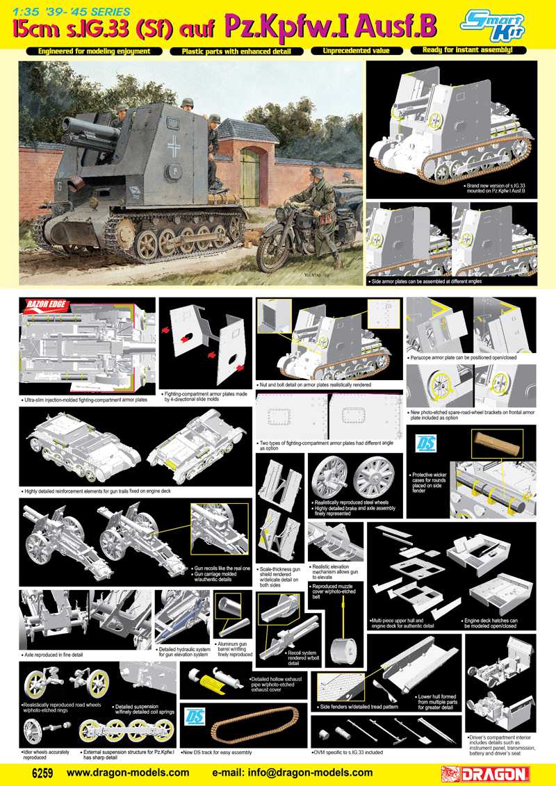 Model Kit military 6259 - 15cm s.IG.33 (Sf) AUF Pz.Kpfw.I Ausf.B (SMART KIT) (1:35)
