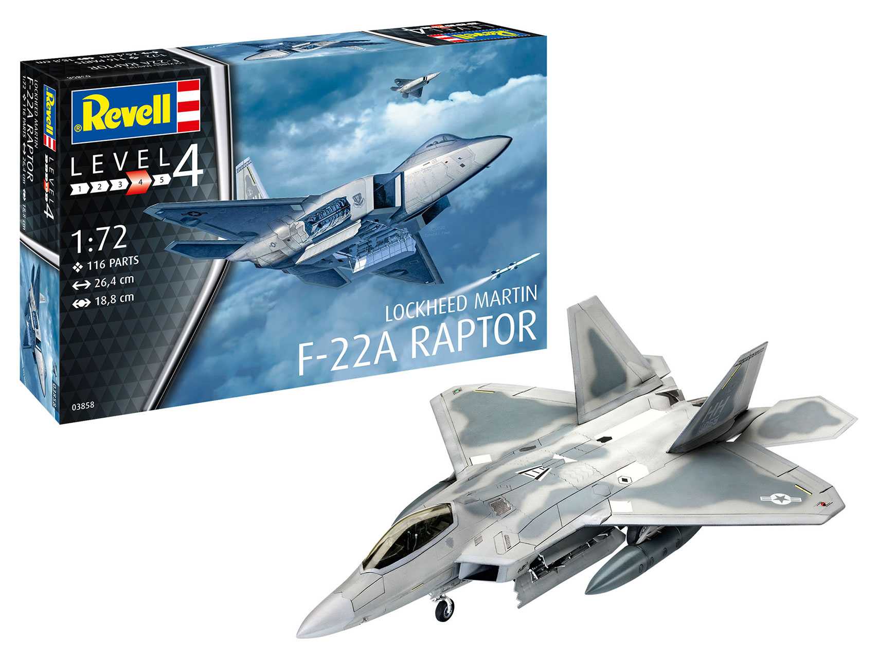 Plastic ModelKit letadlo 03858 - Lockheed Martin F-22A Raptor (1:72)