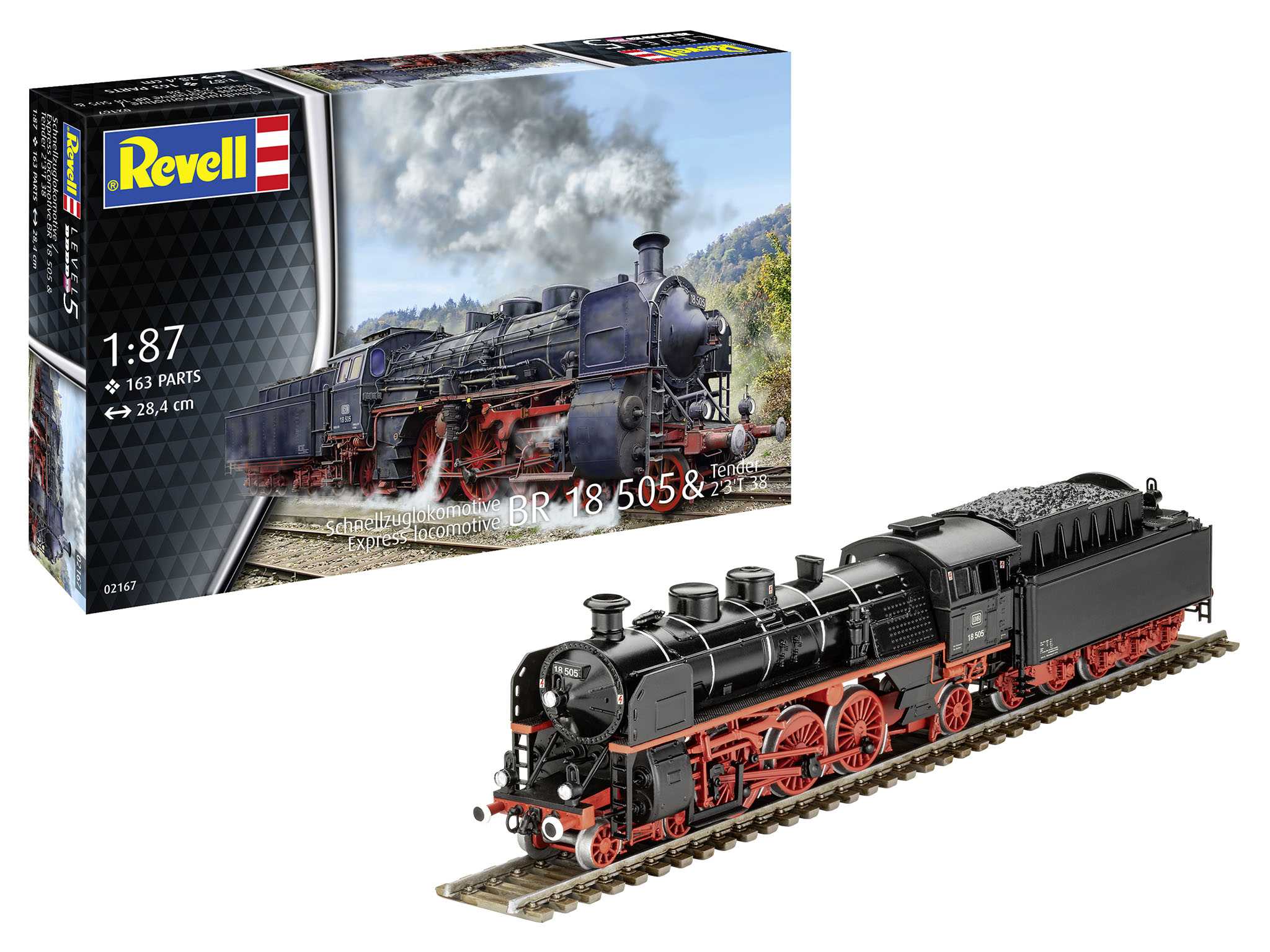 Plastic ModelKit lokomotiva 02167 - Express Locomotive BR 18 505 with Tender 2'3' T38 (1:87)