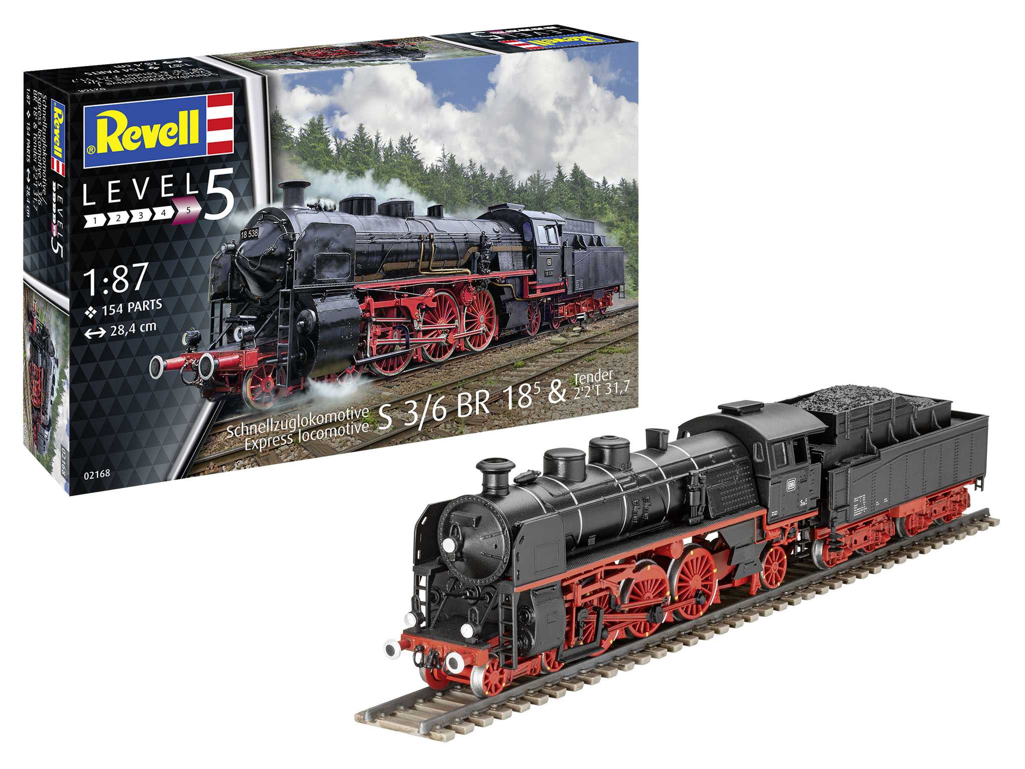 Plastic ModelKit lokomotiva 02168 - Express locomotive S3/6 BR18(5) with Tender 2‘2’T (1:87)