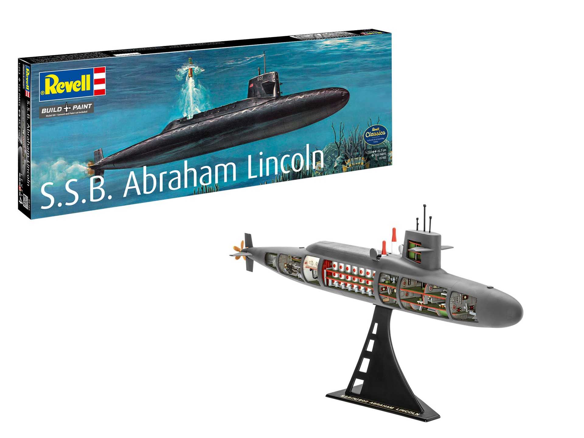 Plastic ModelKit ponorka 05185 - S.S.B. Abraham Lincoln with Interior (1:253)