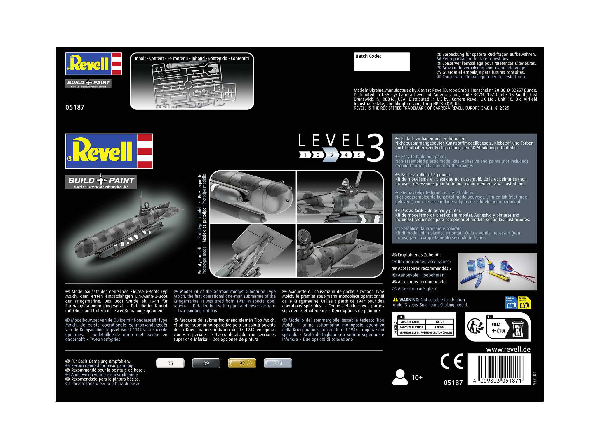 Plastic ModelKit ponorka 05187 - German Midget Submarine Type Molch (1:72)