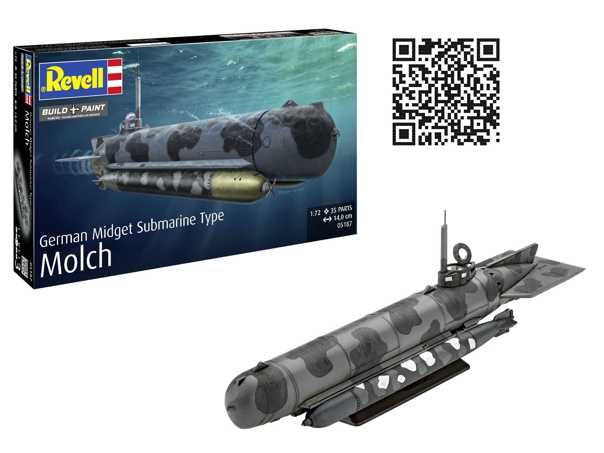 Plastic ModelKit ponorka 05187 - German Midget Submarine Type Molch (1:72)