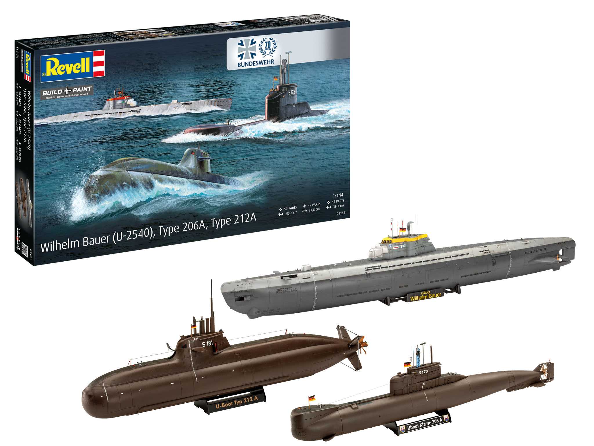 Plastic ModelKit ponorky 05186 - 70 Years Bundeswehr:Wilhelm Bauer,Type 206A,Class2 (1:144)