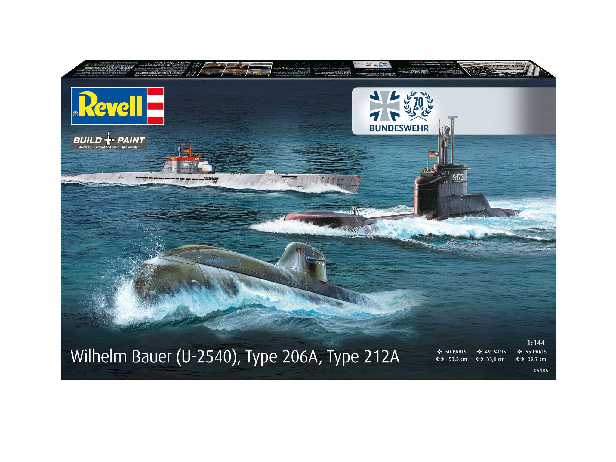 Plastic ModelKit ponorky 05186 - 70 Years Bundeswehr:Wilhelm Bauer,Type 206A,Class2 (1:144)