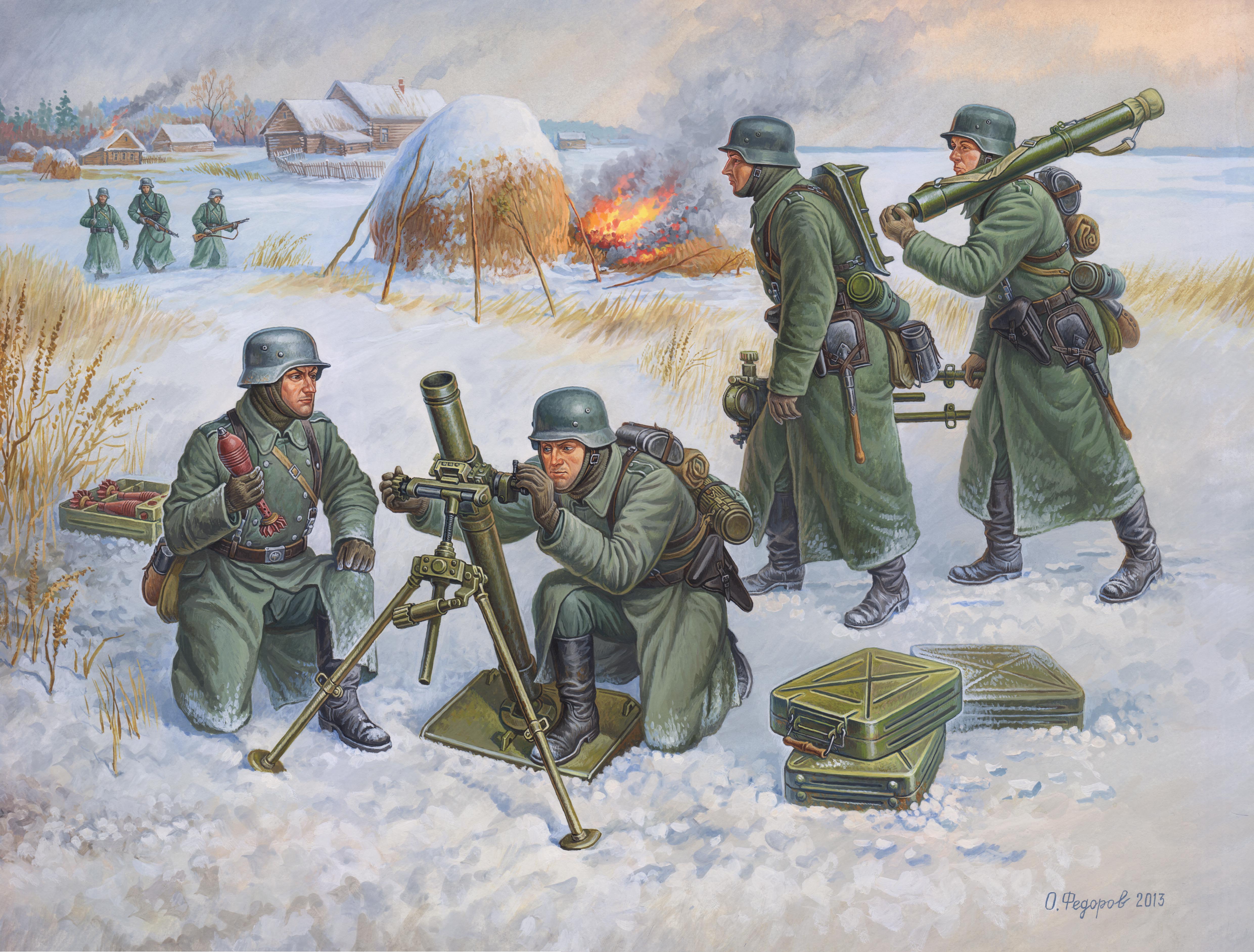 Snap Kit figurky 6209 - Ger. 80mm Mortar with Crew (Winter Unif.) (1:72)