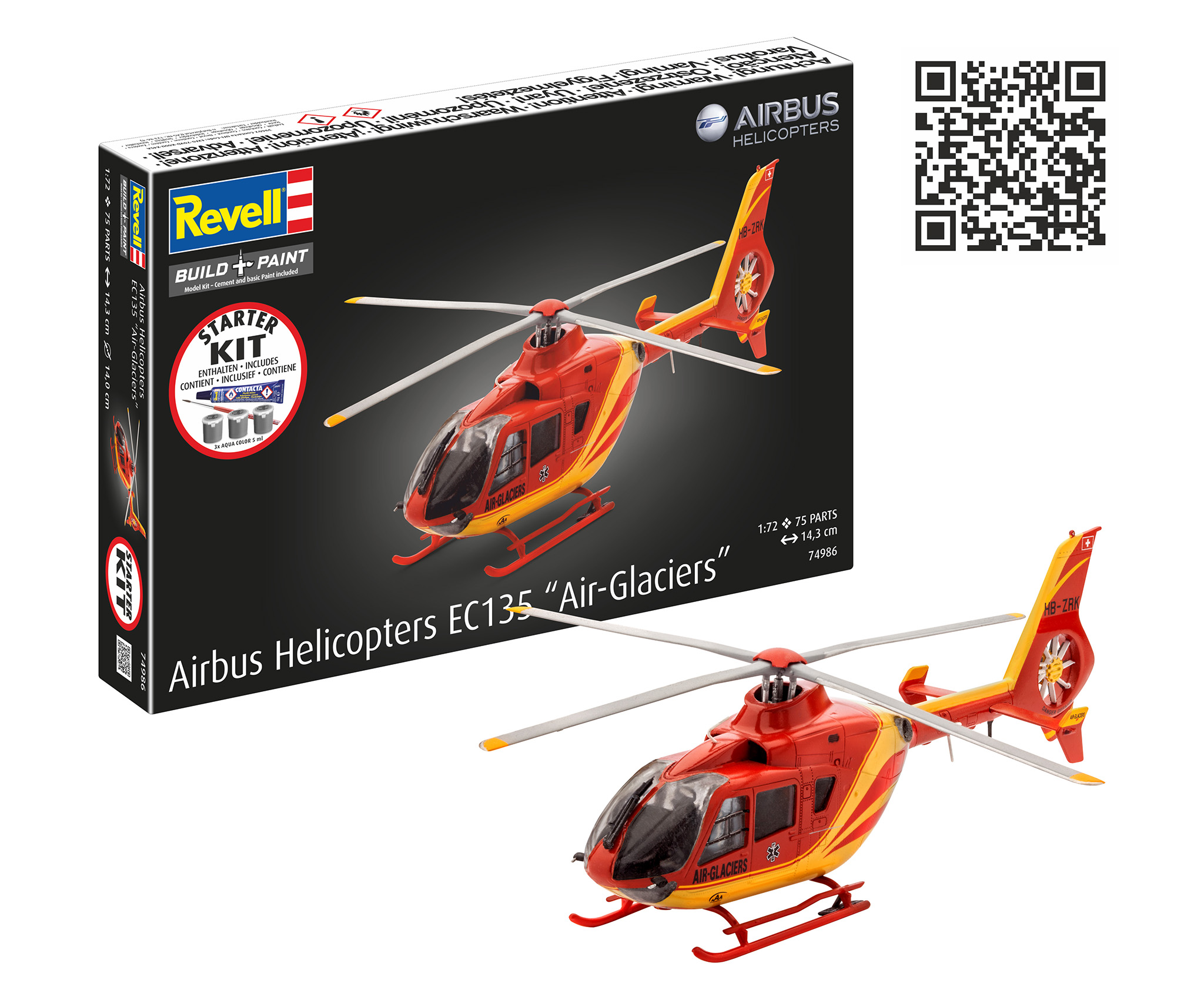 Starter Kit vrtulník 74986 - Airbus EC135 "Air-Glaciers" (1:72)